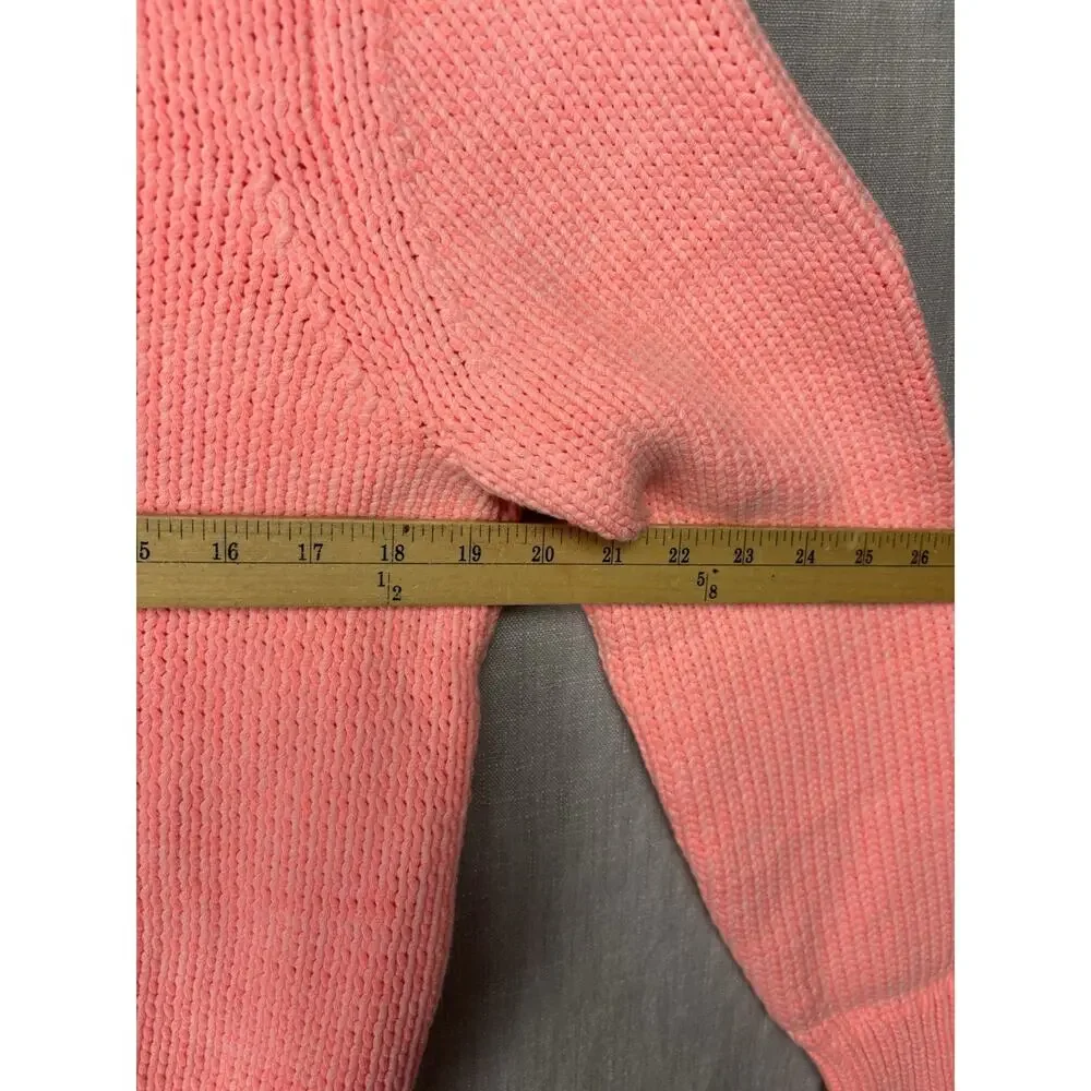 WHITE + WARREN womens size M open knit Neon coral cotton Blend sweater